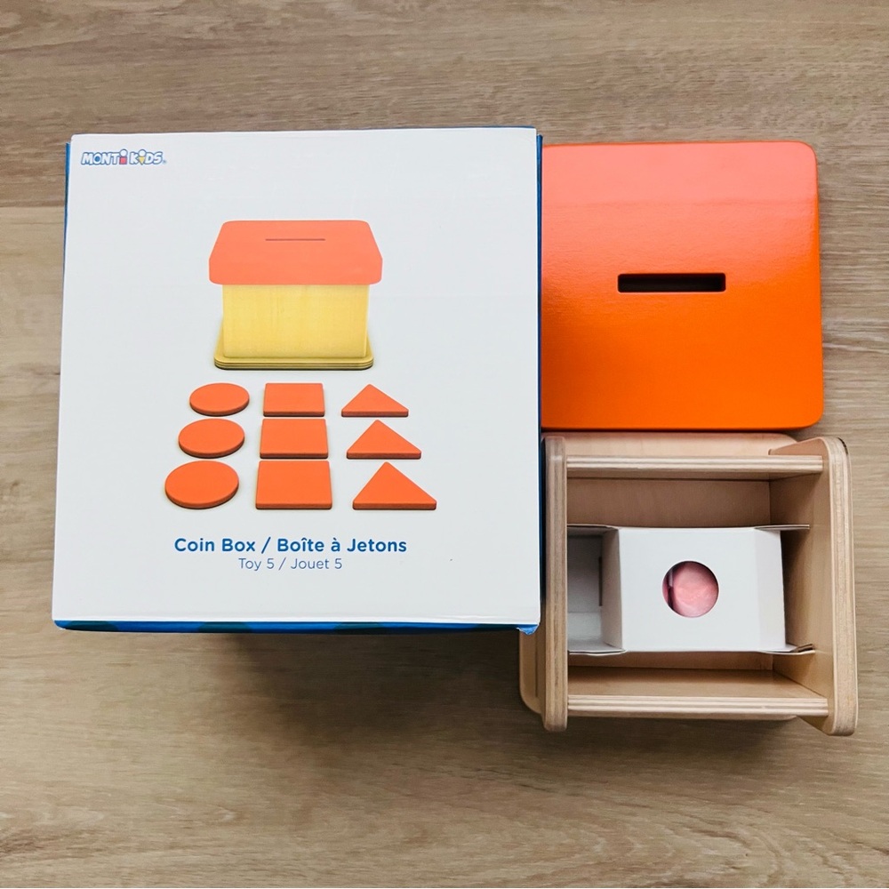 NIB Monti Kids Montessori Coin Box Wooden Toy Level 5 (12+ Months)